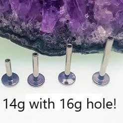 14g with 16g Hole Titanium Internally Threaded Flat Back Labret Post