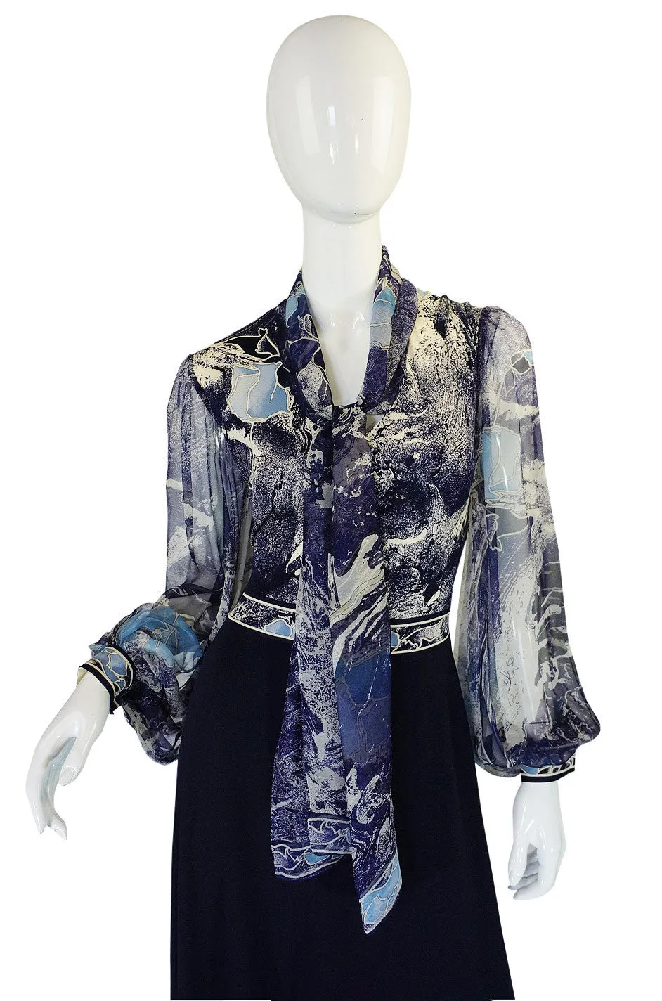 1970s Leonard Chiffon Print Maxi Dress