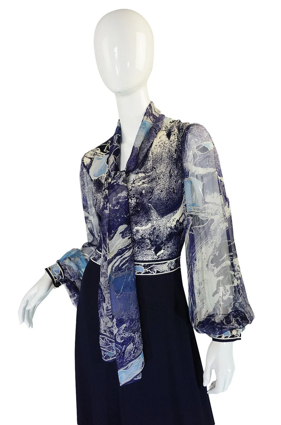 1970s Leonard Chiffon Print Maxi Dress