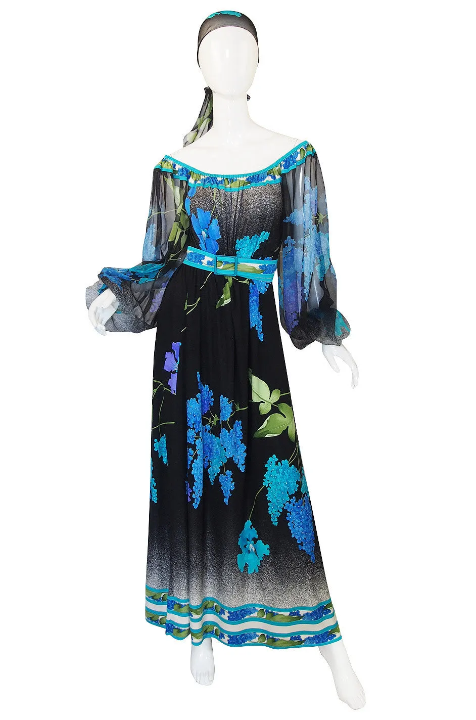 1970s Leonard Silk Chiffon & Jersey Caftan Dress