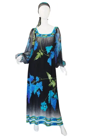 1970s Leonard Silk Chiffon & Jersey Caftan Dress