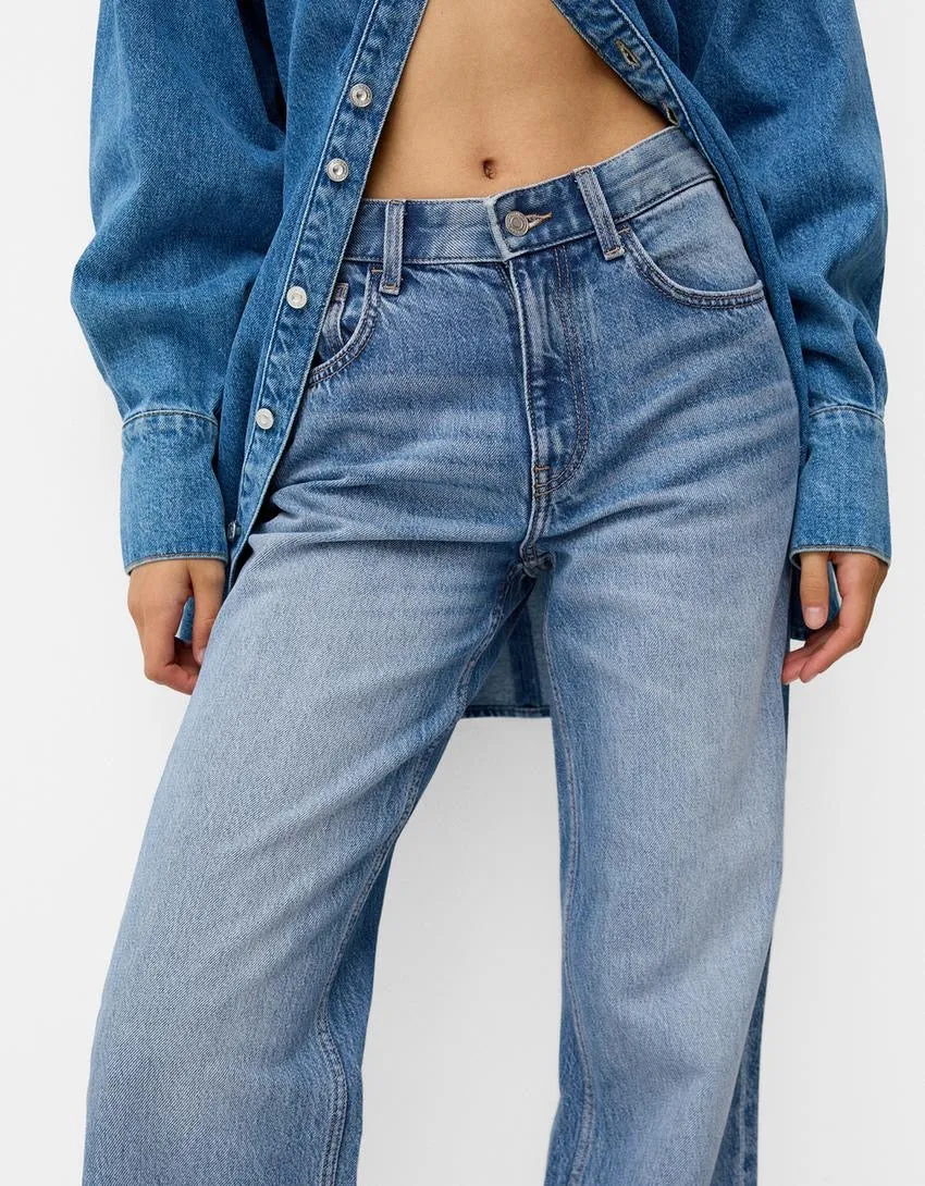 2024 BK Highwaist wide leg jeans midnlue