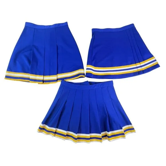 3 Adult Royal Blue Gold Cheerleader Skirts Authentic High School 25-28&quot; Waist