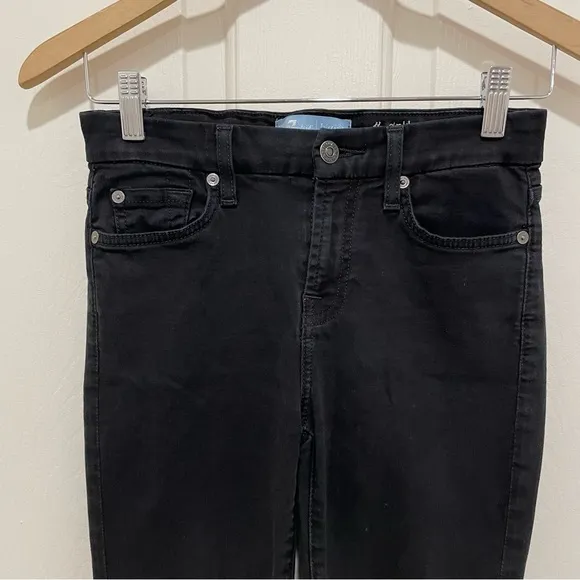 7 For All Mankind The Ankle Skinny Ruffle Hem Black Stretchy Denim Jeans
