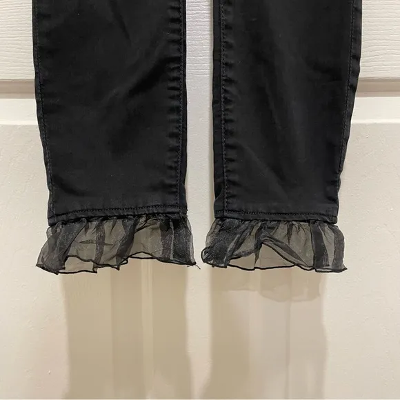 7 For All Mankind The Ankle Skinny Ruffle Hem Black Stretchy Denim Jeans