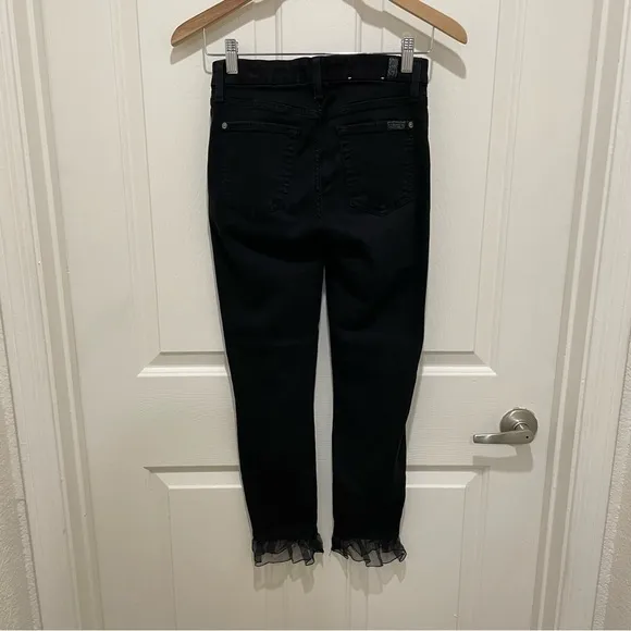 7 For All Mankind The Ankle Skinny Ruffle Hem Black Stretchy Denim Jeans