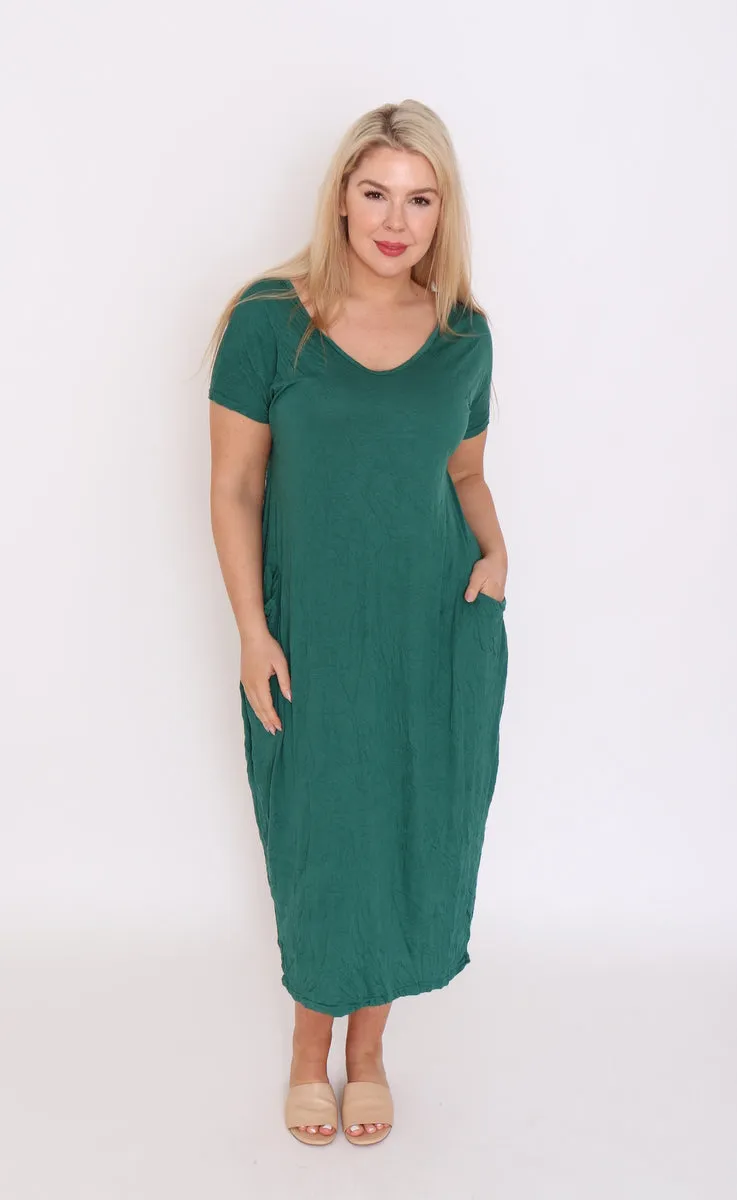 7643 forest V-neck Pockets Dress