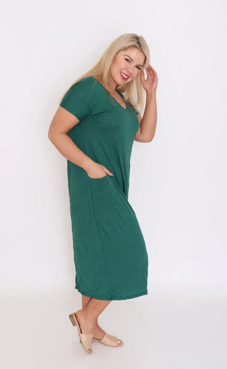 7643 forest V-neck Pockets Dress