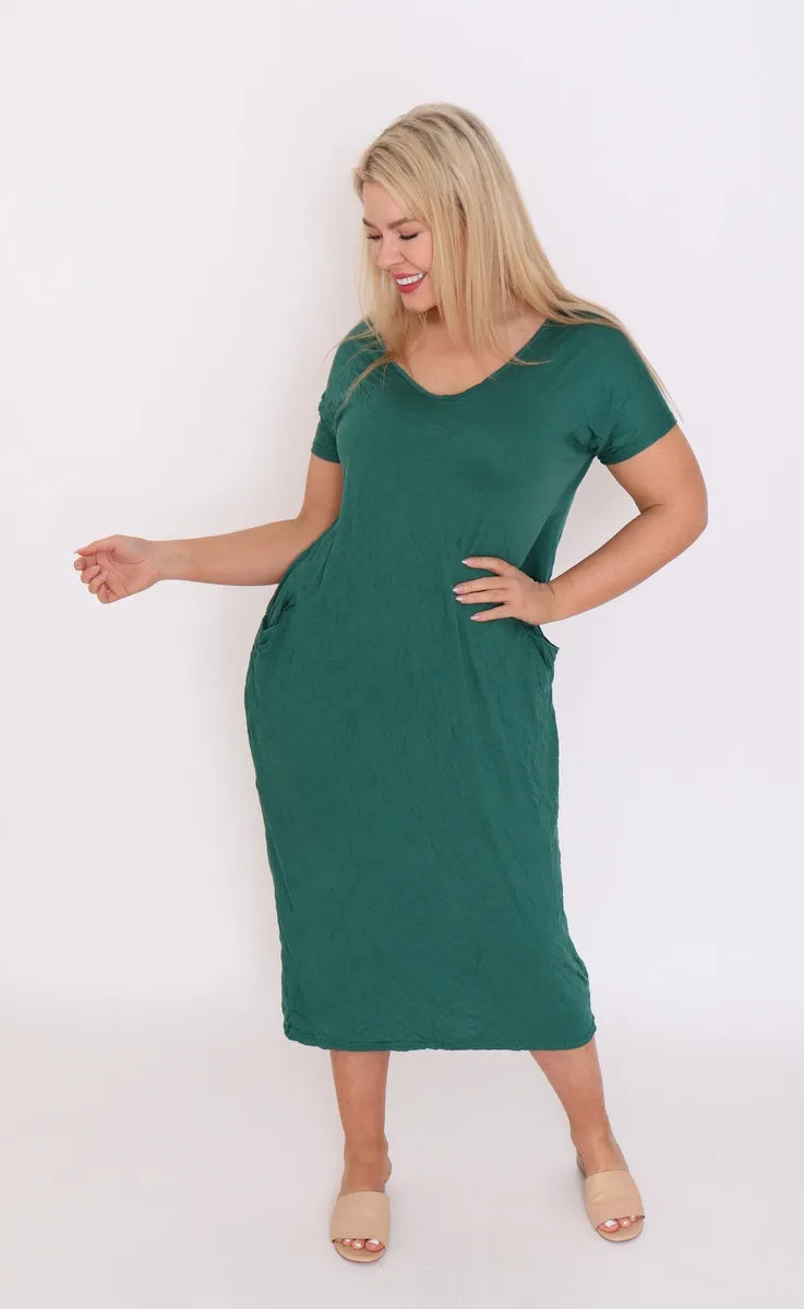 7643 forest V-neck Pockets Dress