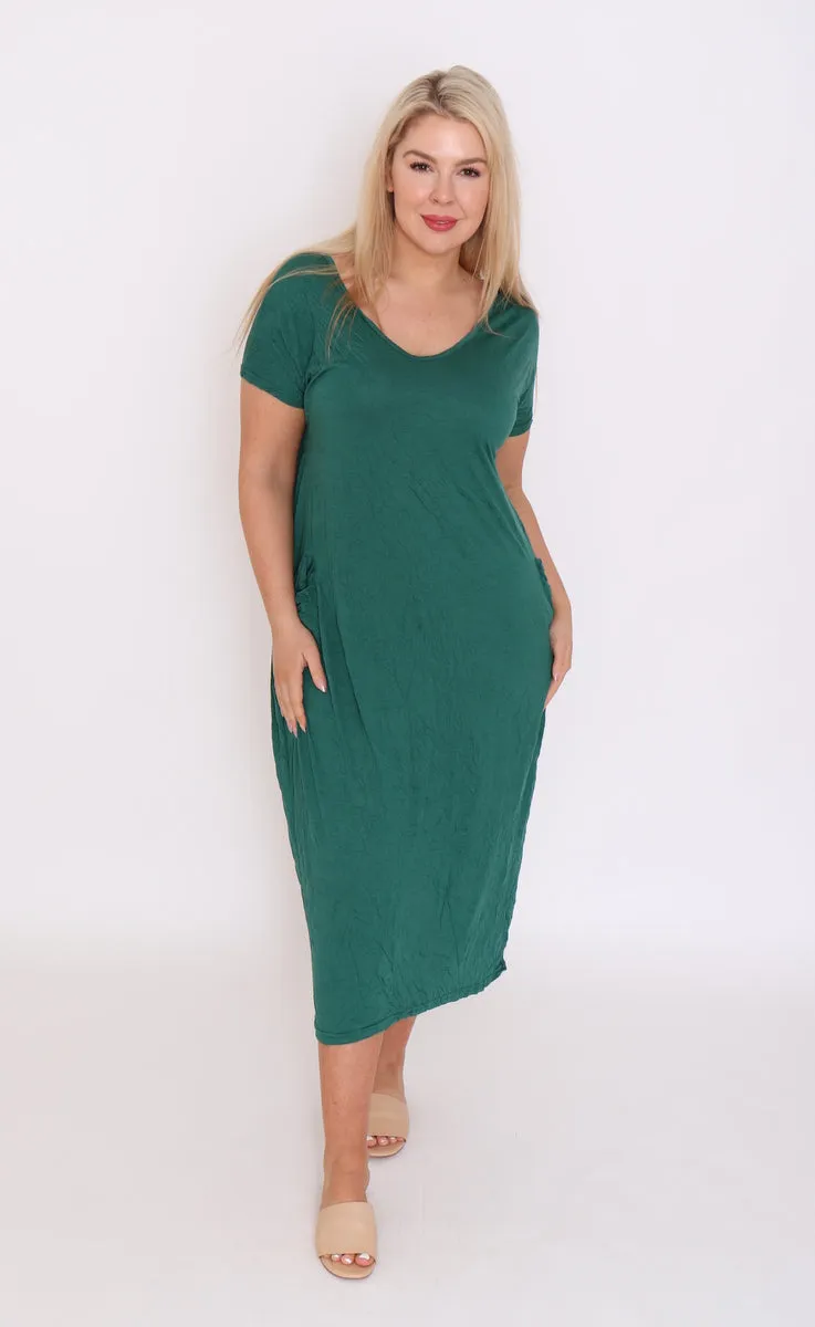 7643 forest V-neck Pockets Dress