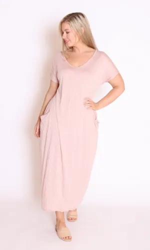 7643 V-neck Pockets Cotton Dress