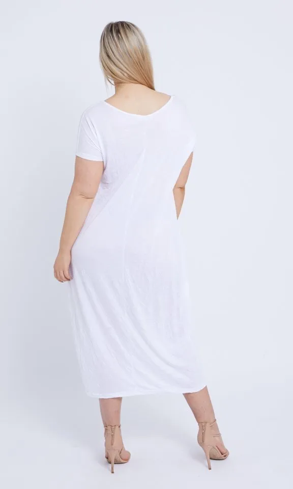 7643 V-neck Pockets Cotton Dress