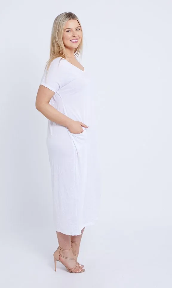 7643 V-neck Pockets Cotton Dress