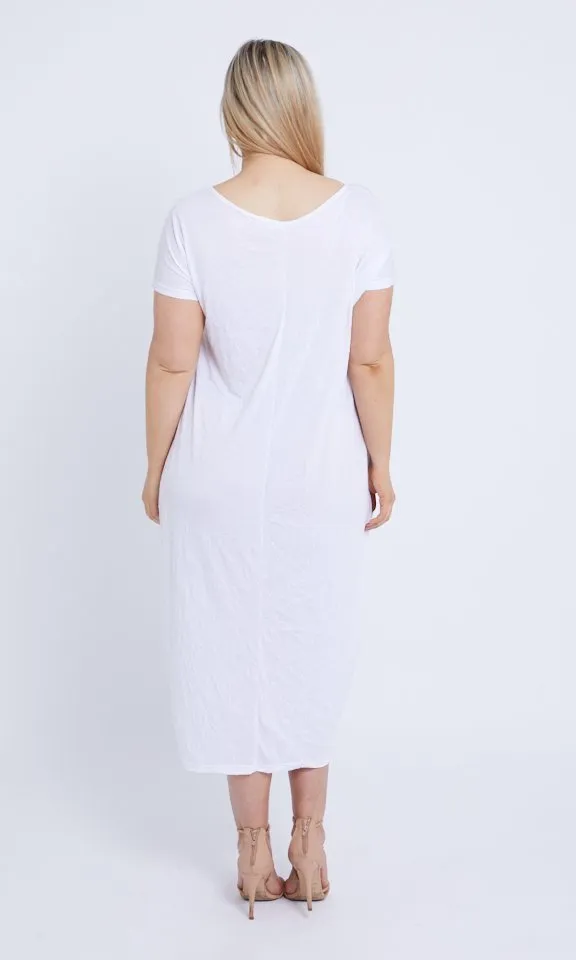 7643 V-neck Pockets Cotton Dress