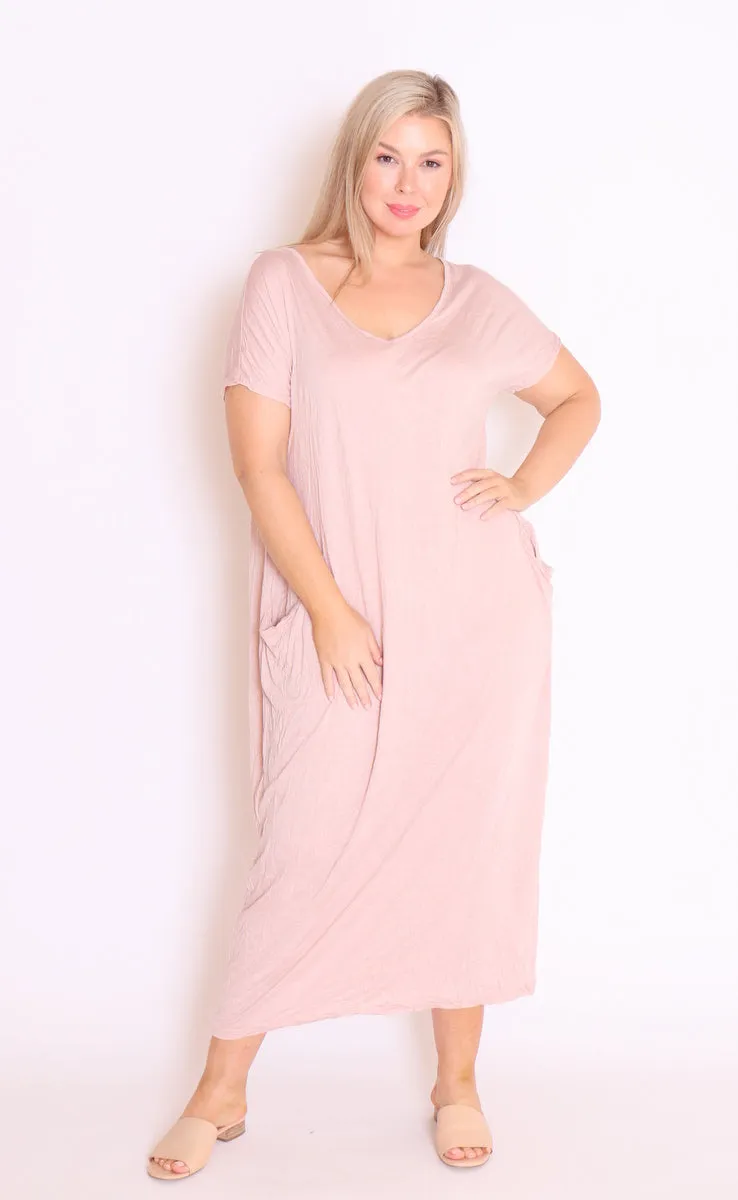 7643 V-neck Pockets Cotton Dress