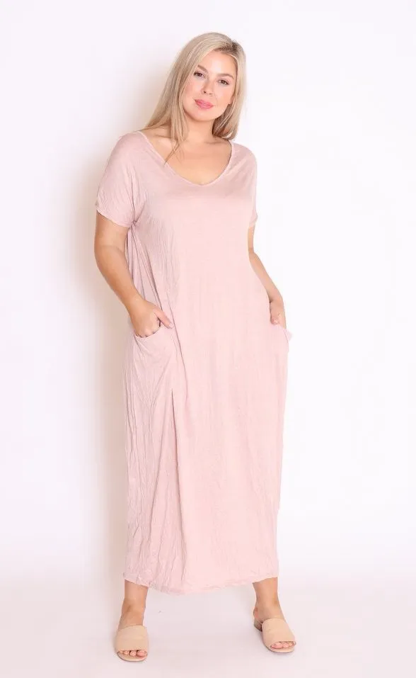 7643 V-neck Pockets Cotton Dress