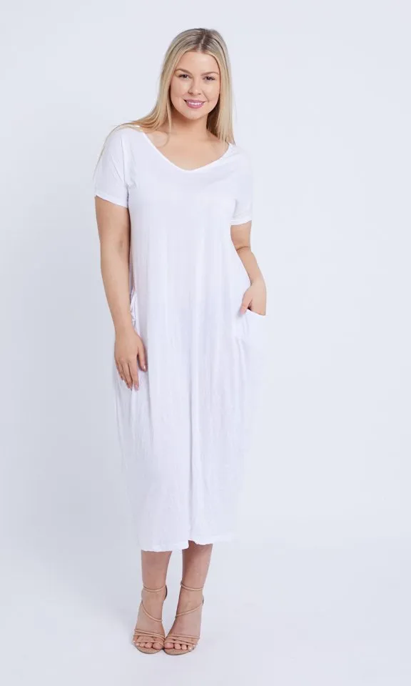 7643 V-neck Pockets Cotton Dress