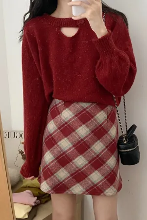 A-Line Woolen Plaid Mini Skirts