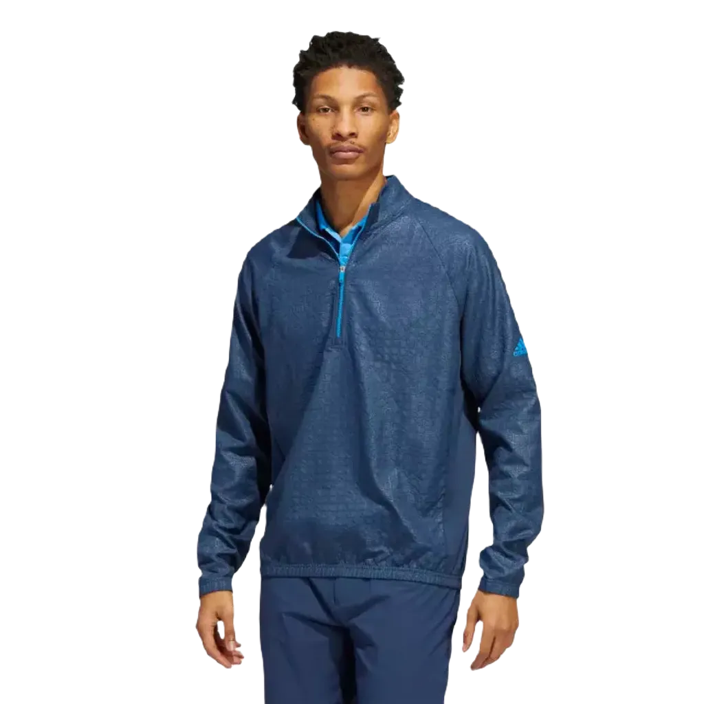 Adidas Debossed Quarter-Zip Pullover - Blue