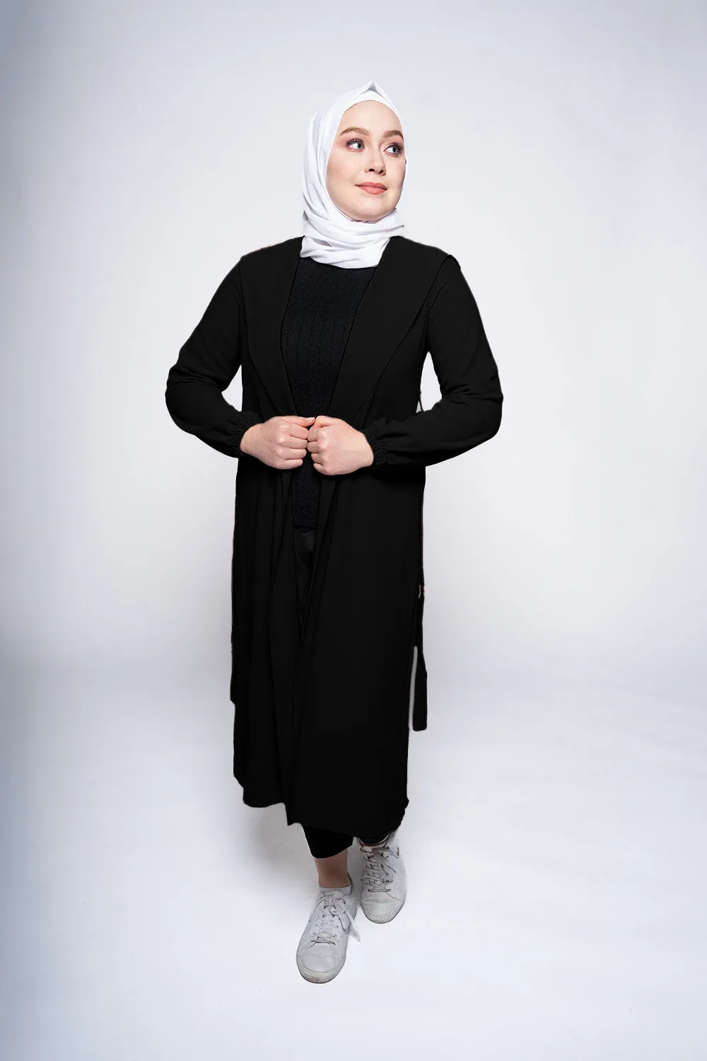 Alisha Long Modest Cardigan | Black