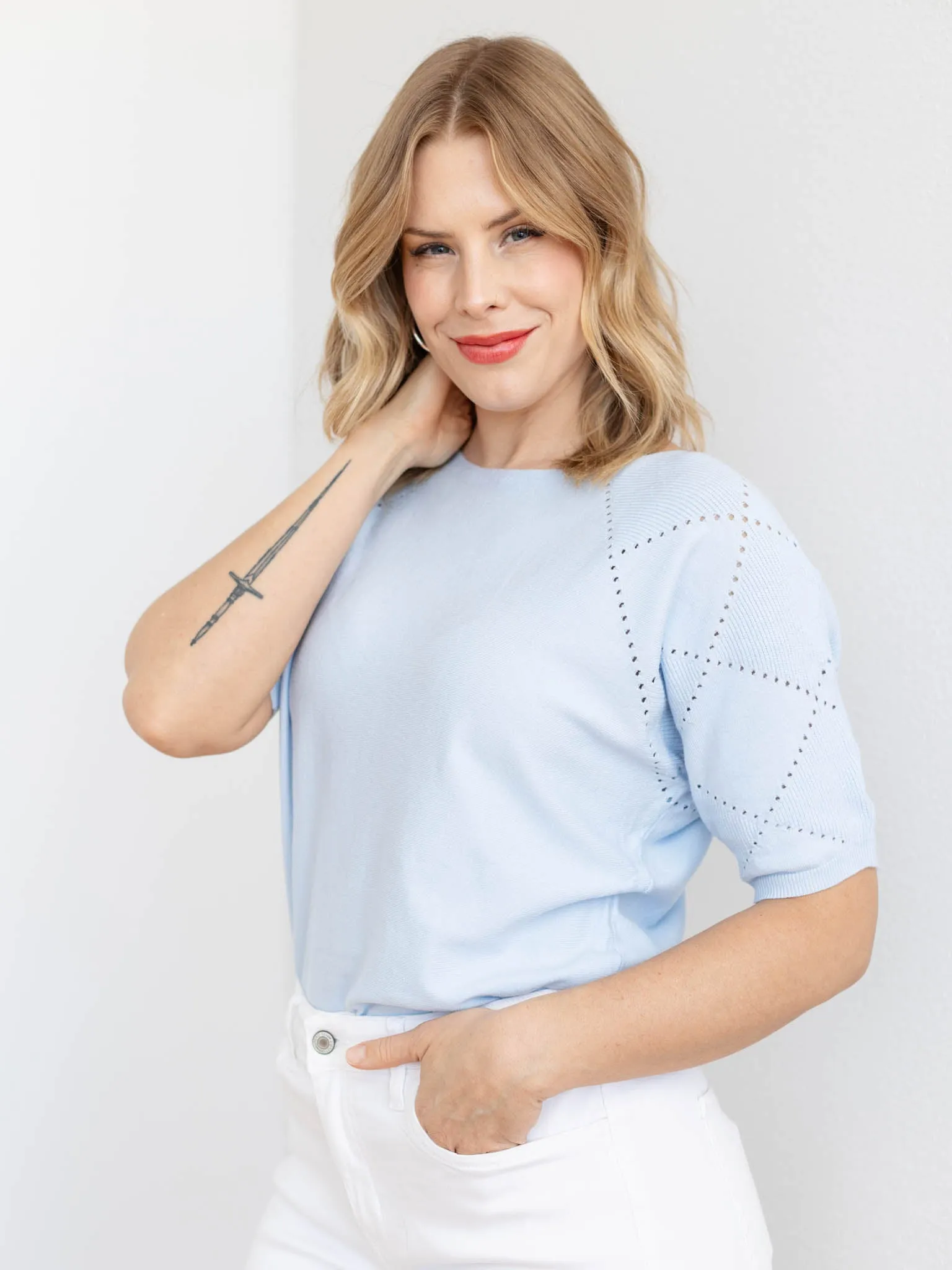 Allie Rose Diamond Pointelle Pullover