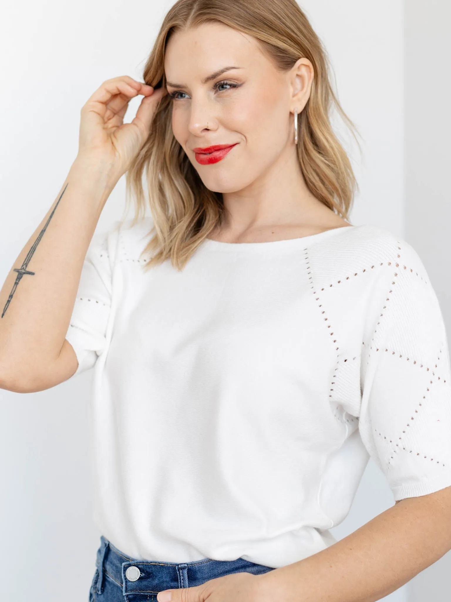 Allie Rose Diamond Pointelle Pullover