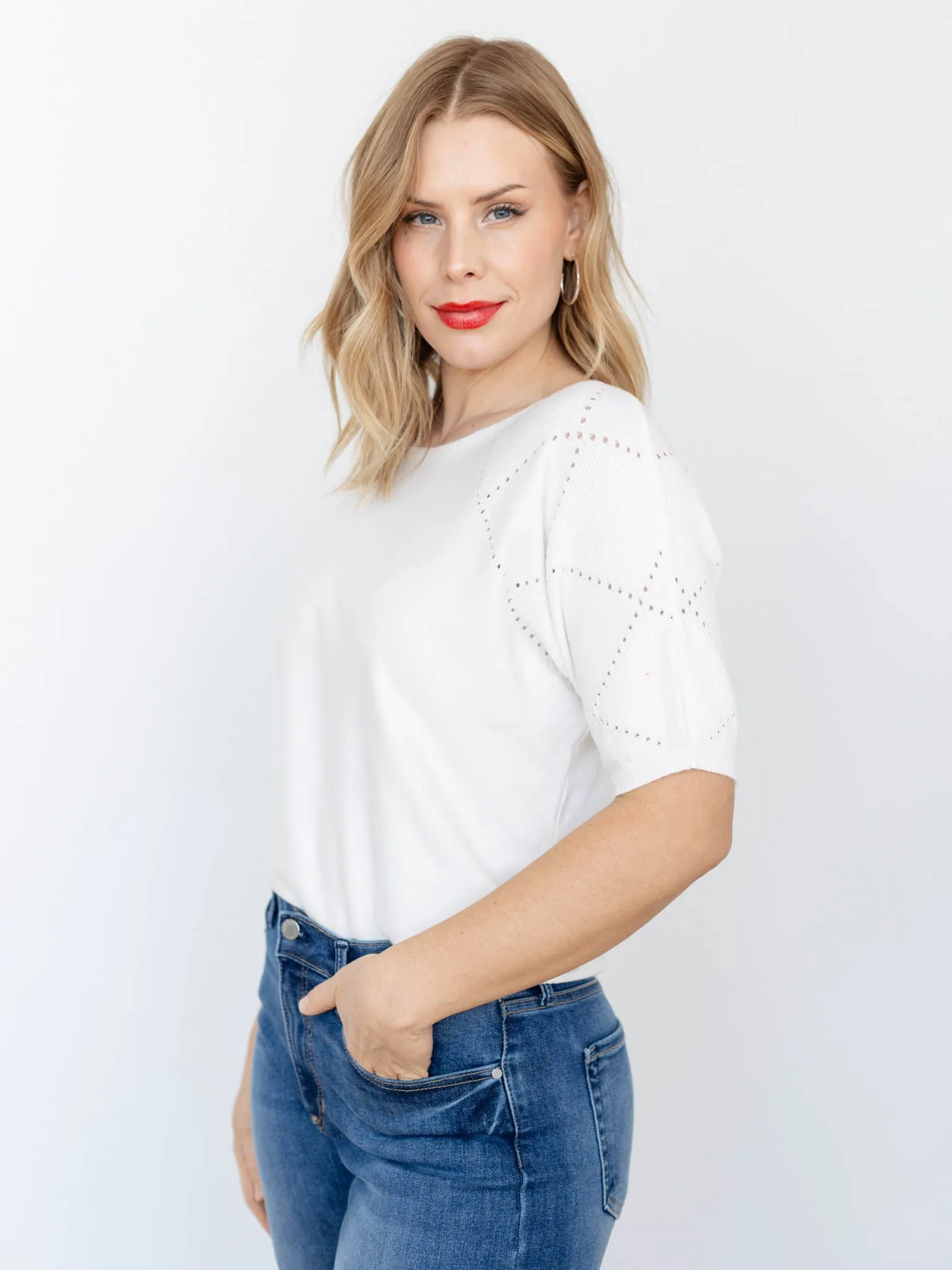 Allie Rose Diamond Pointelle Pullover