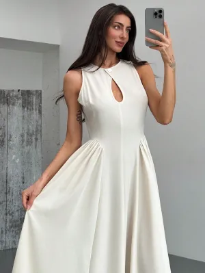Aloruh Women's Sleeveless Cutout Front A-Line Side Ruched Midi Dress