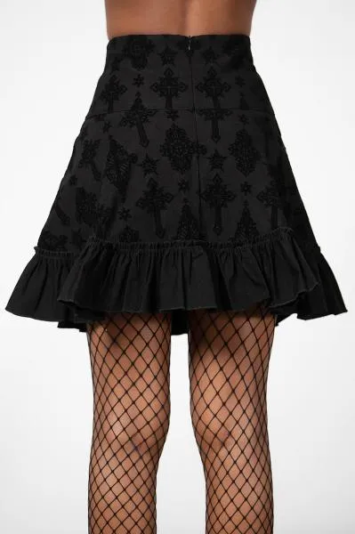 Amelie Flocked Mini Skirt - Black -