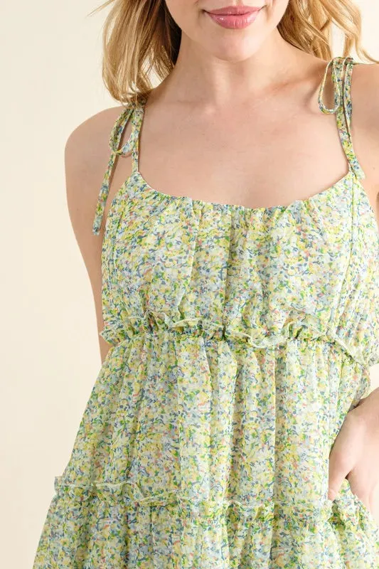 And The Why Floral Print Chiffon Ruffle Hem Dress