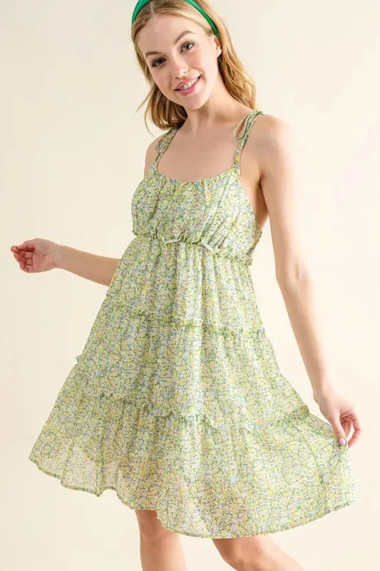 And The Why Floral Print Chiffon Ruffle Hem Dress