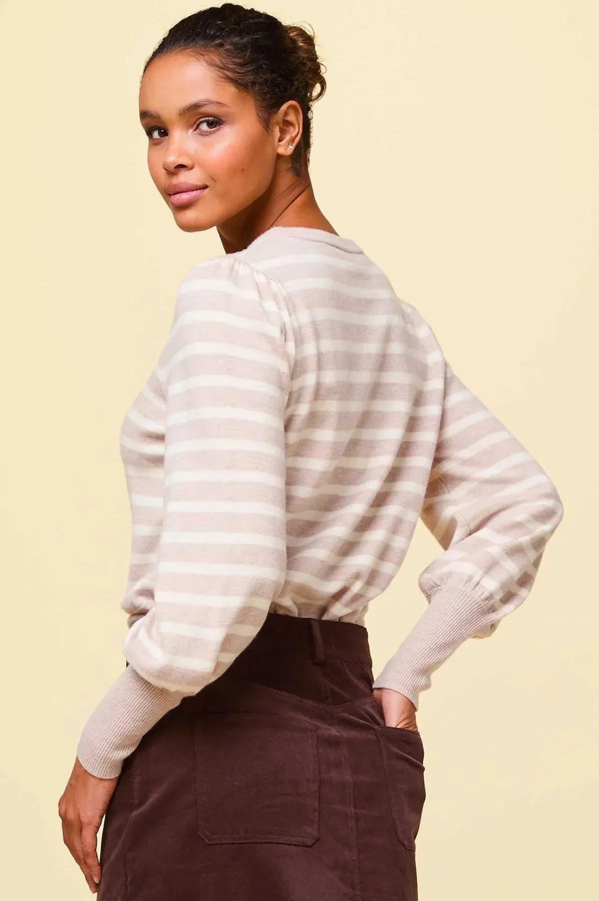 Aspiga Womens Stripe Crew Neck Jumper - Oat/Cream