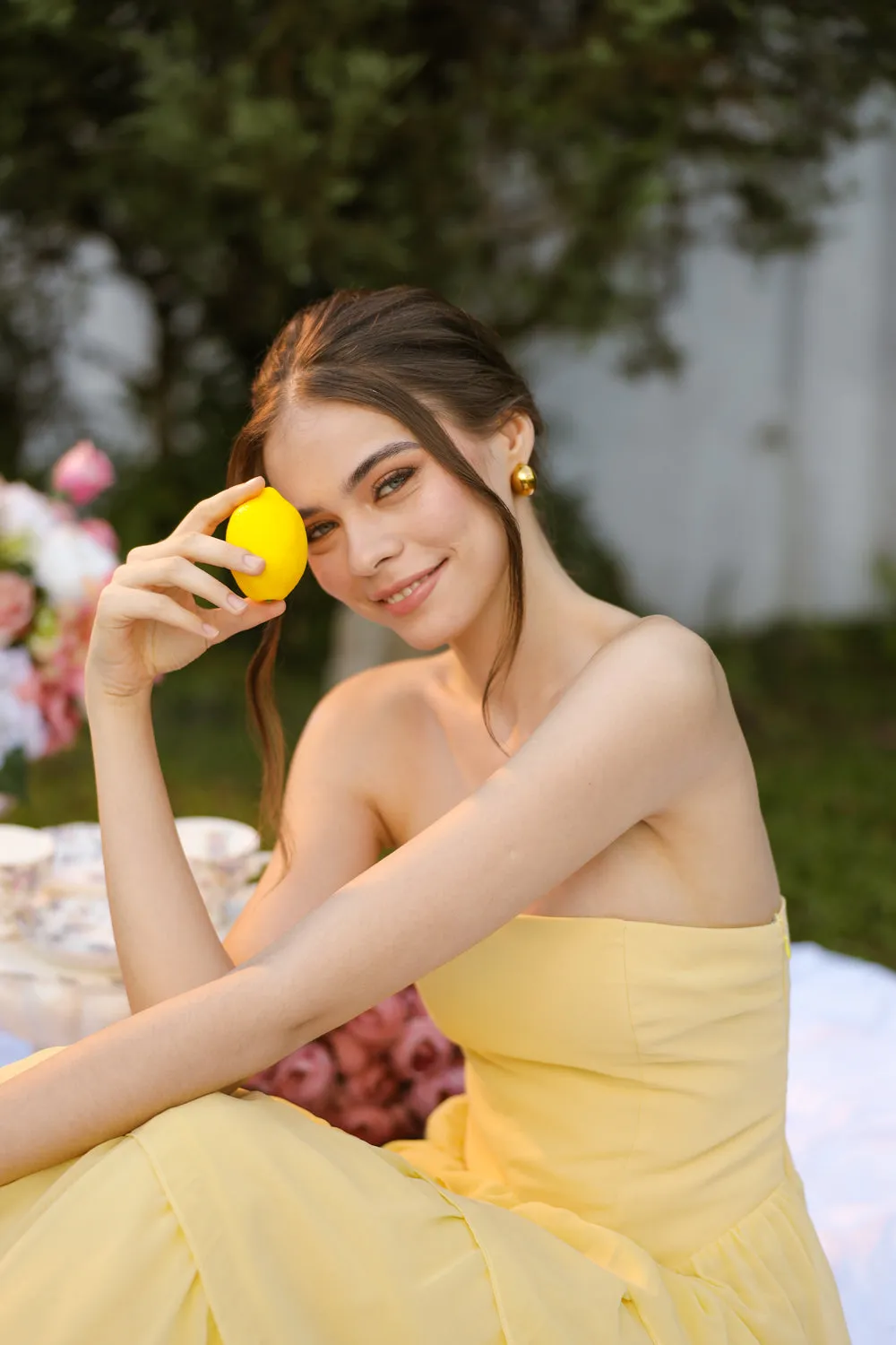 AURORA Strapless Drop Waist Maxi Dress with Layered Skirt (Butter Yellow Chiffon) SAME DAY DELIVERY - SMALL