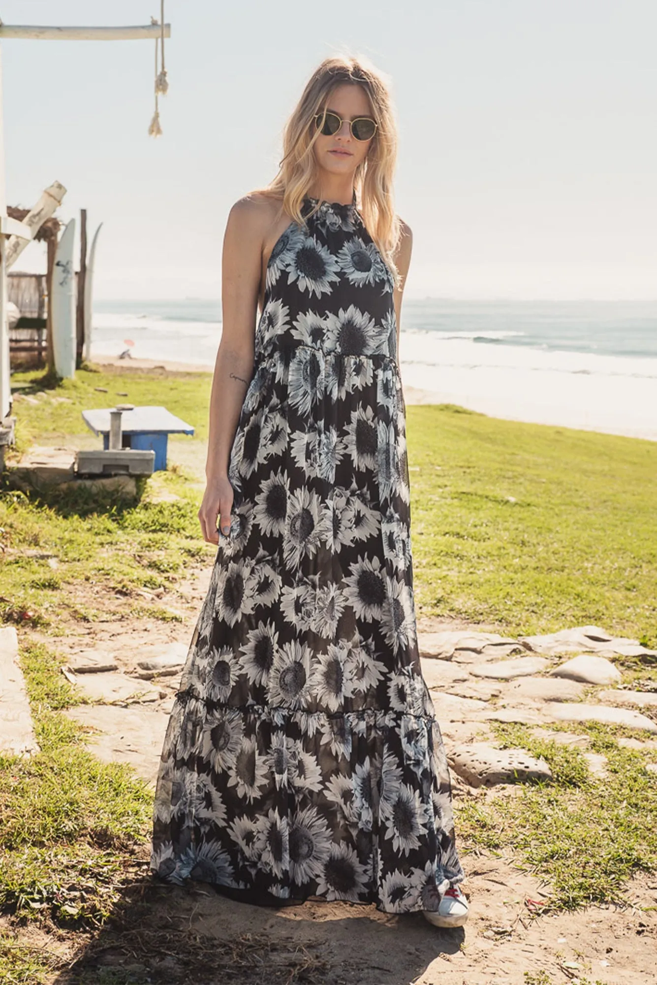 Ayla Black & White Sunflower - Chiffon