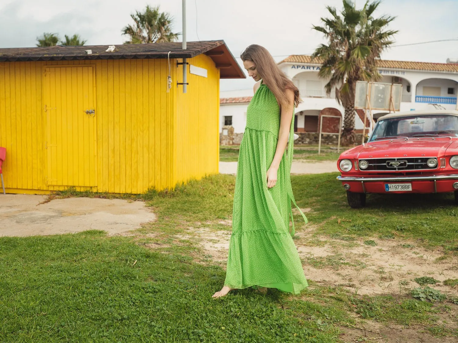 Ayla Polka Dots Green - Chiffon