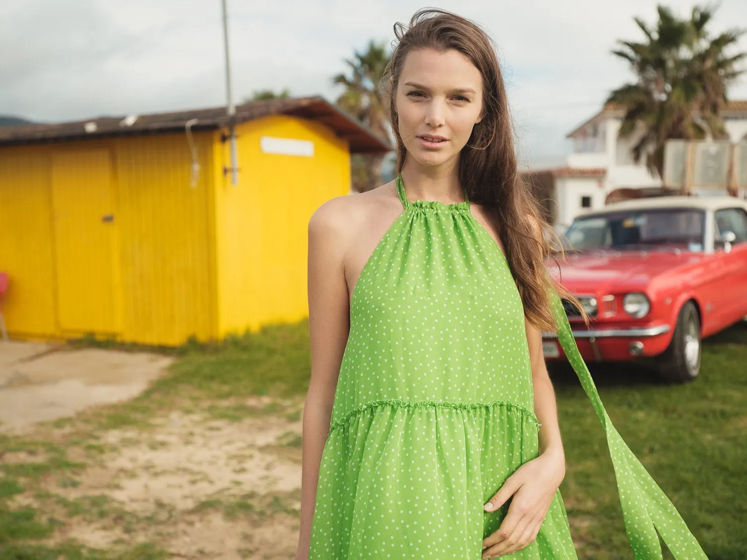 Ayla Polka Dots Green - Chiffon
