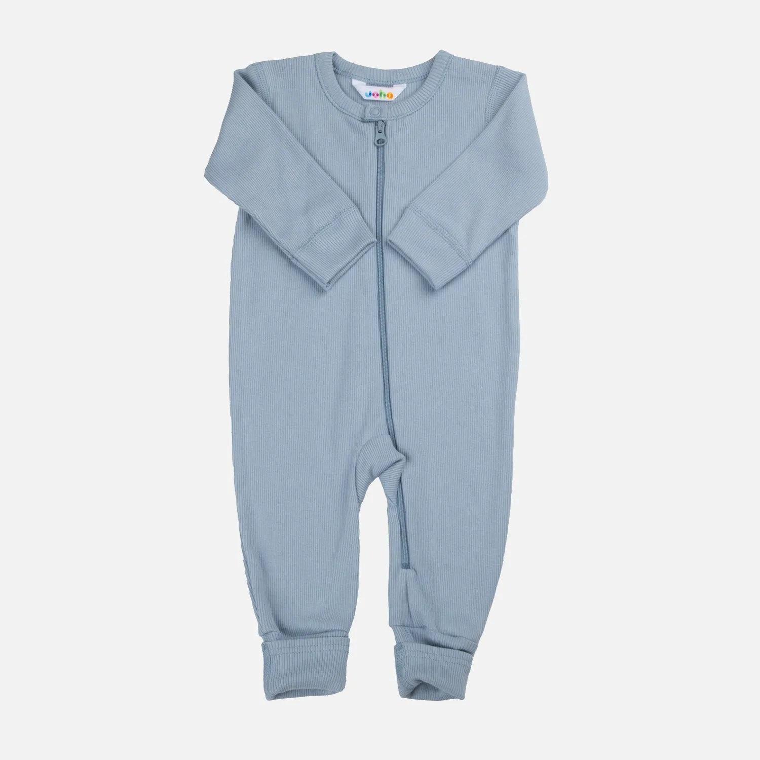 Baby & Kids Cotton Rib Zip Pyjamas - Dusty Blue