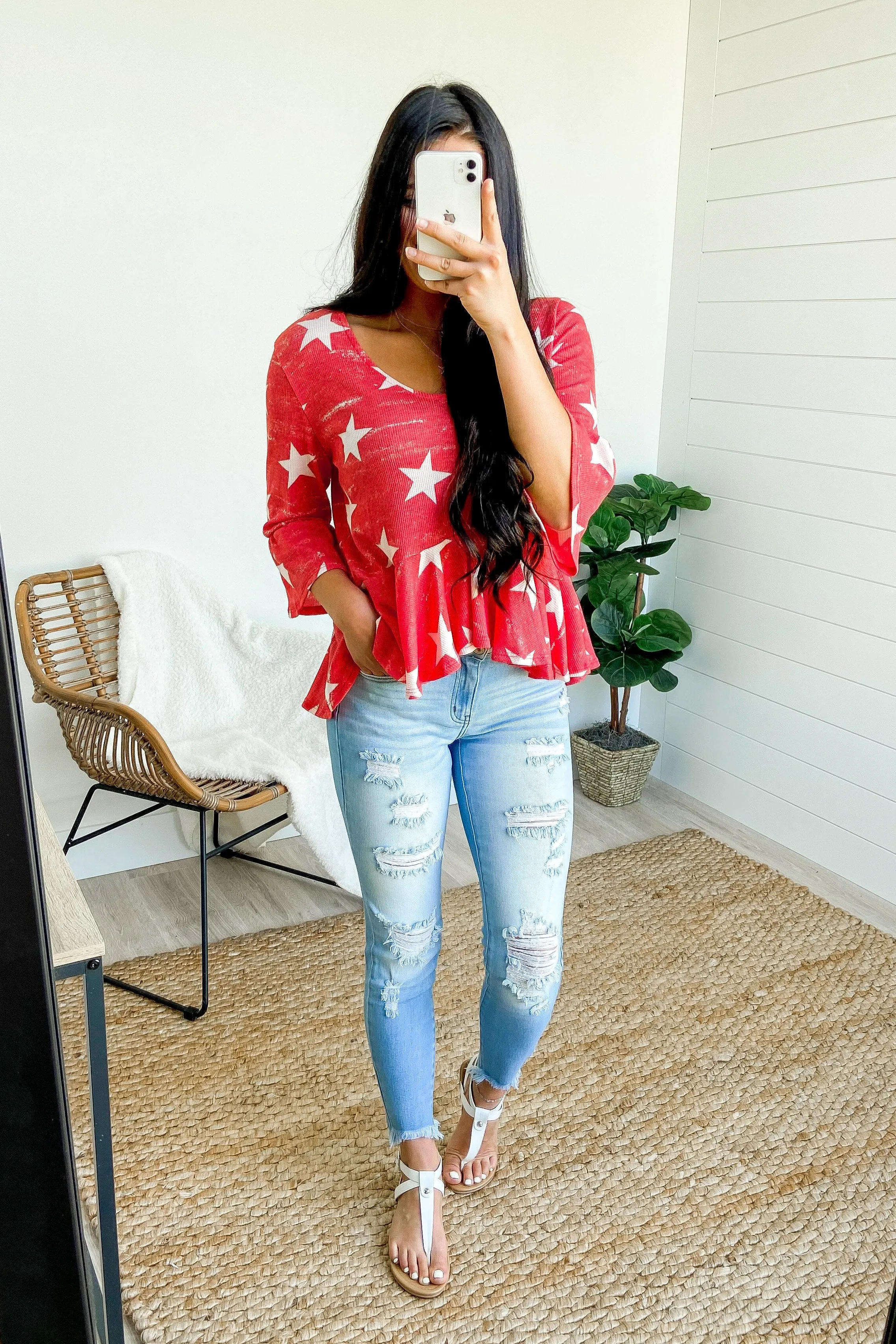 Babydoll Star Knit Top- Soft Coral