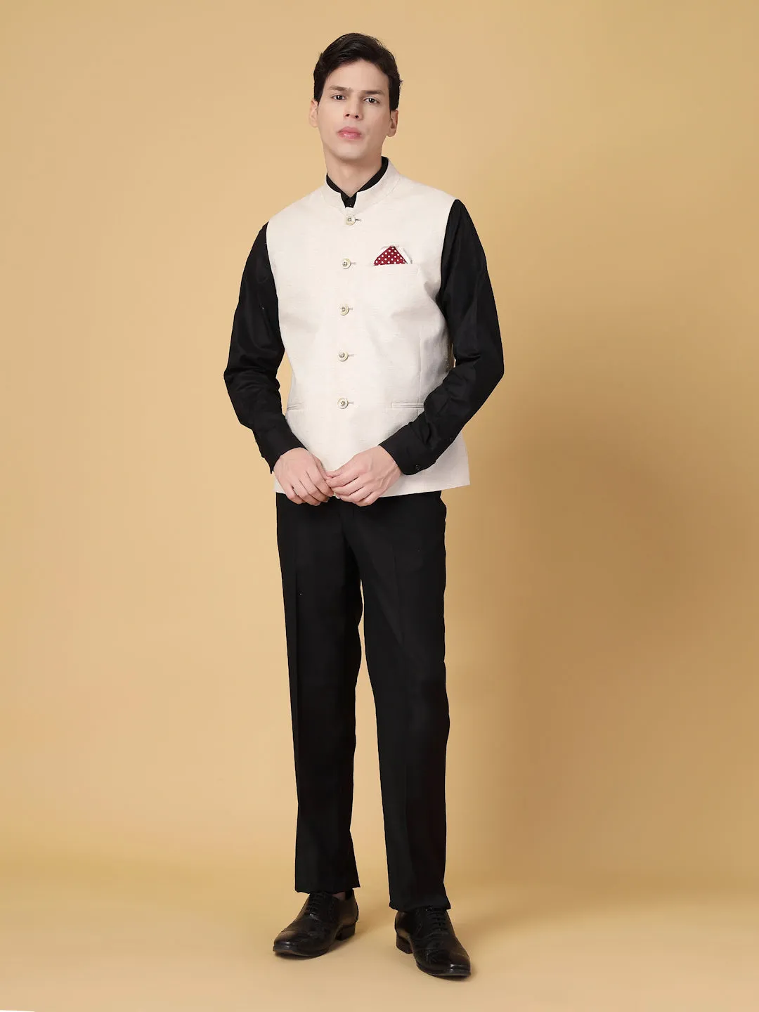 Beige Hemp Solid Nehru Jacket
