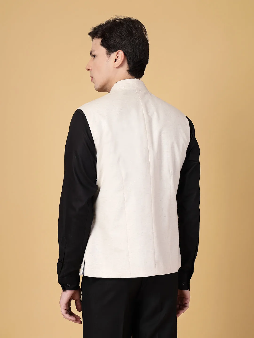 Beige Hemp Solid Nehru Jacket