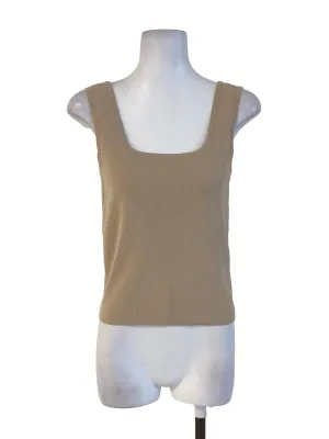 Beige Plain Knit Tank Top
