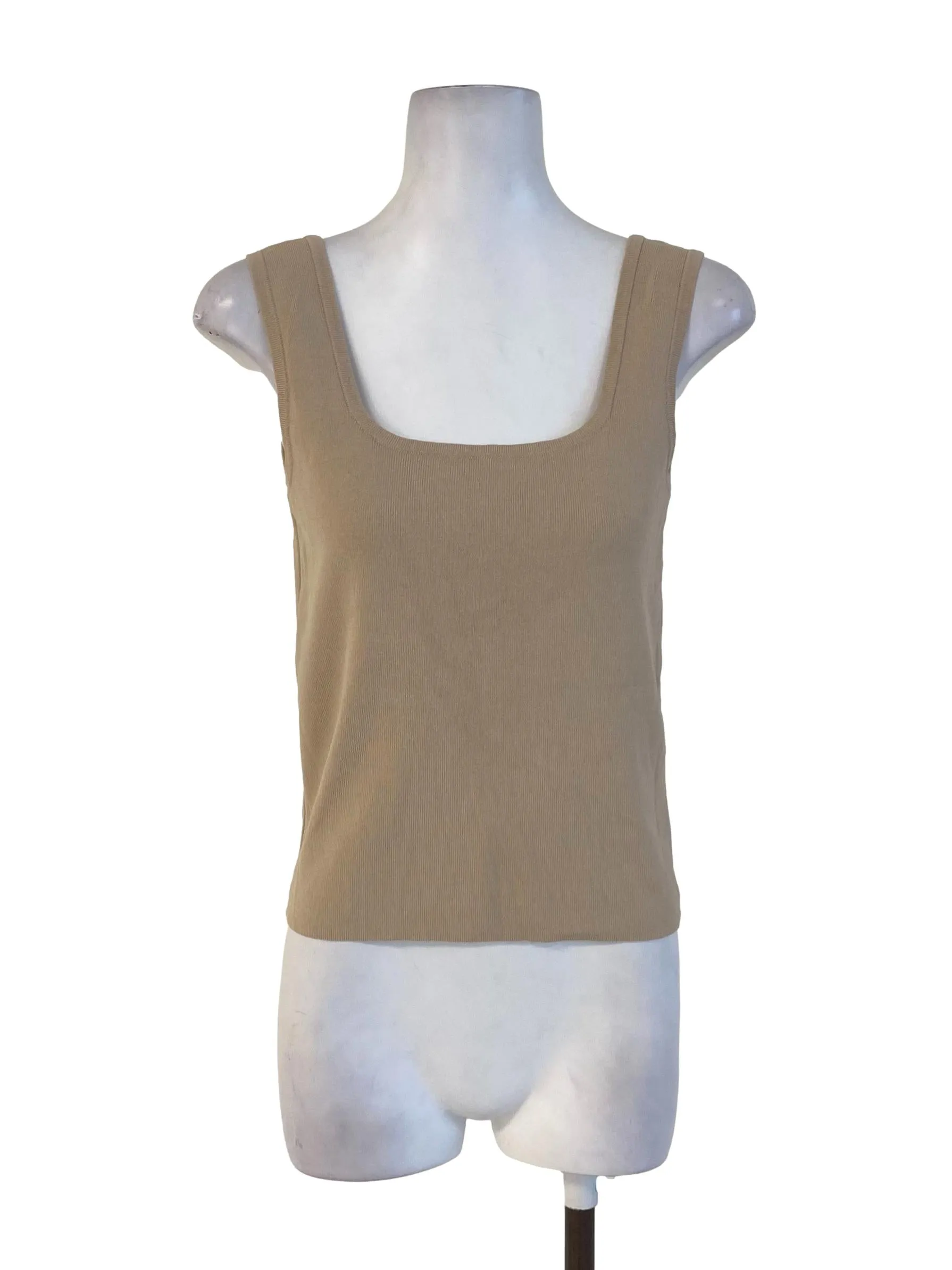 Beige Plain Knit Tank Top