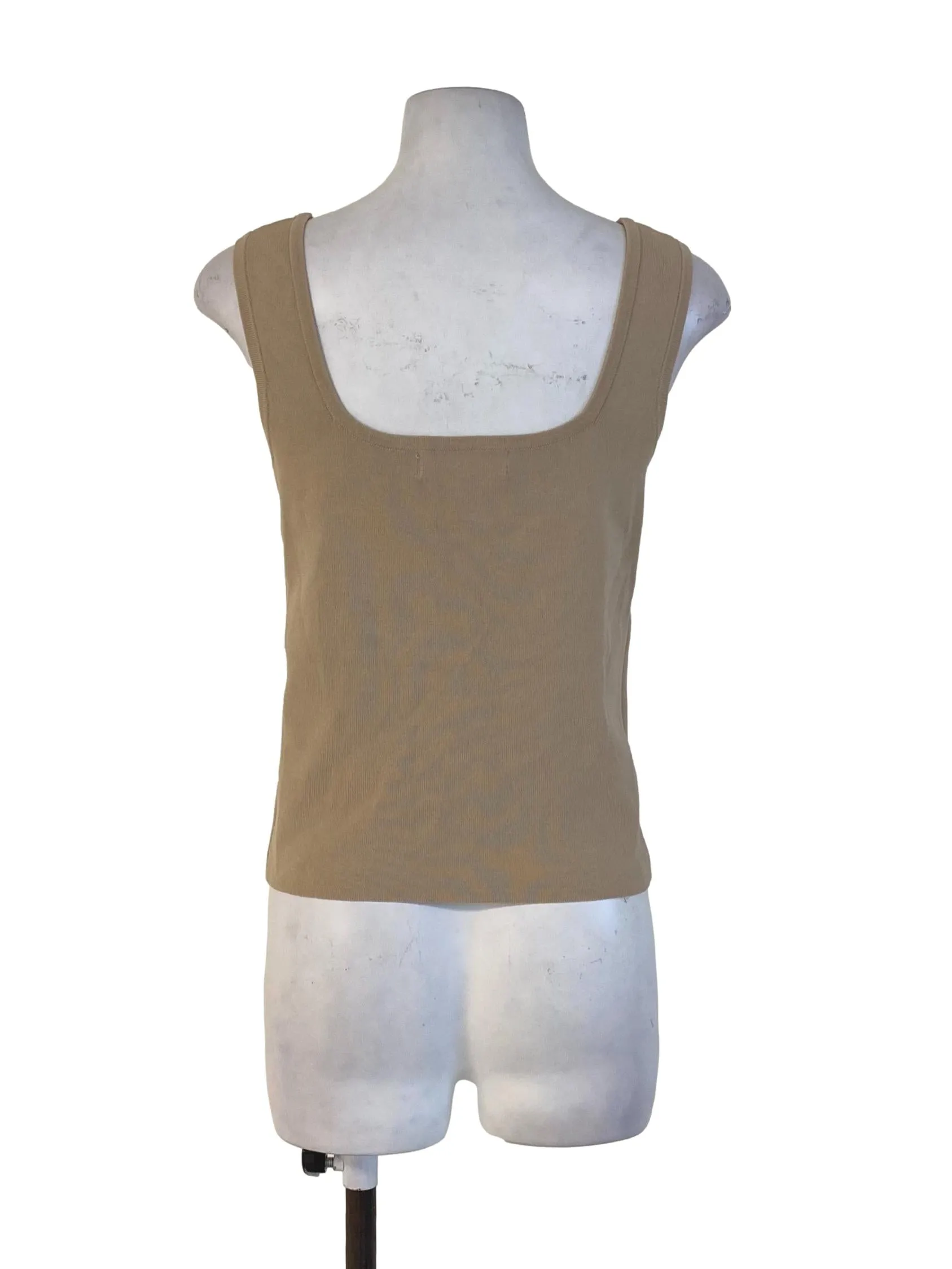 Beige Plain Knit Tank Top