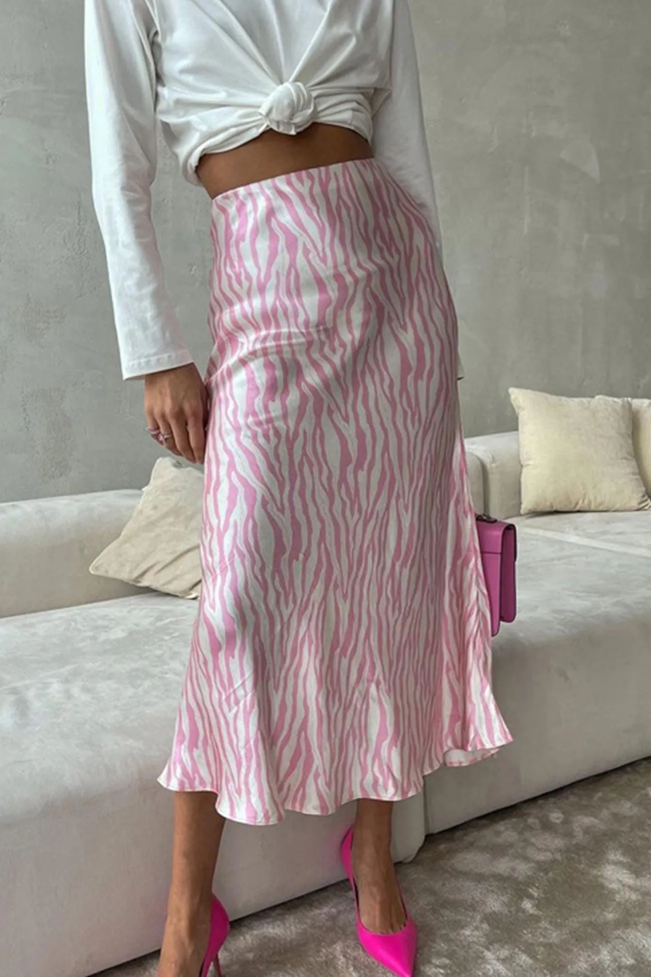 BerryBetty - Zebra Print Fishtail Midi Skirt