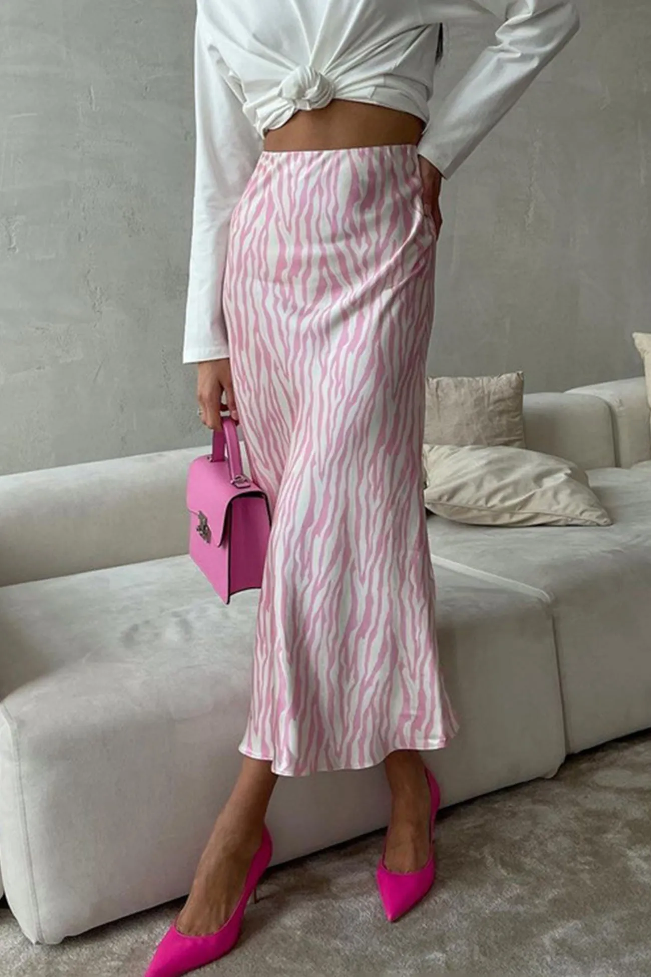 BerryBetty - Zebra Print Fishtail Midi Skirt