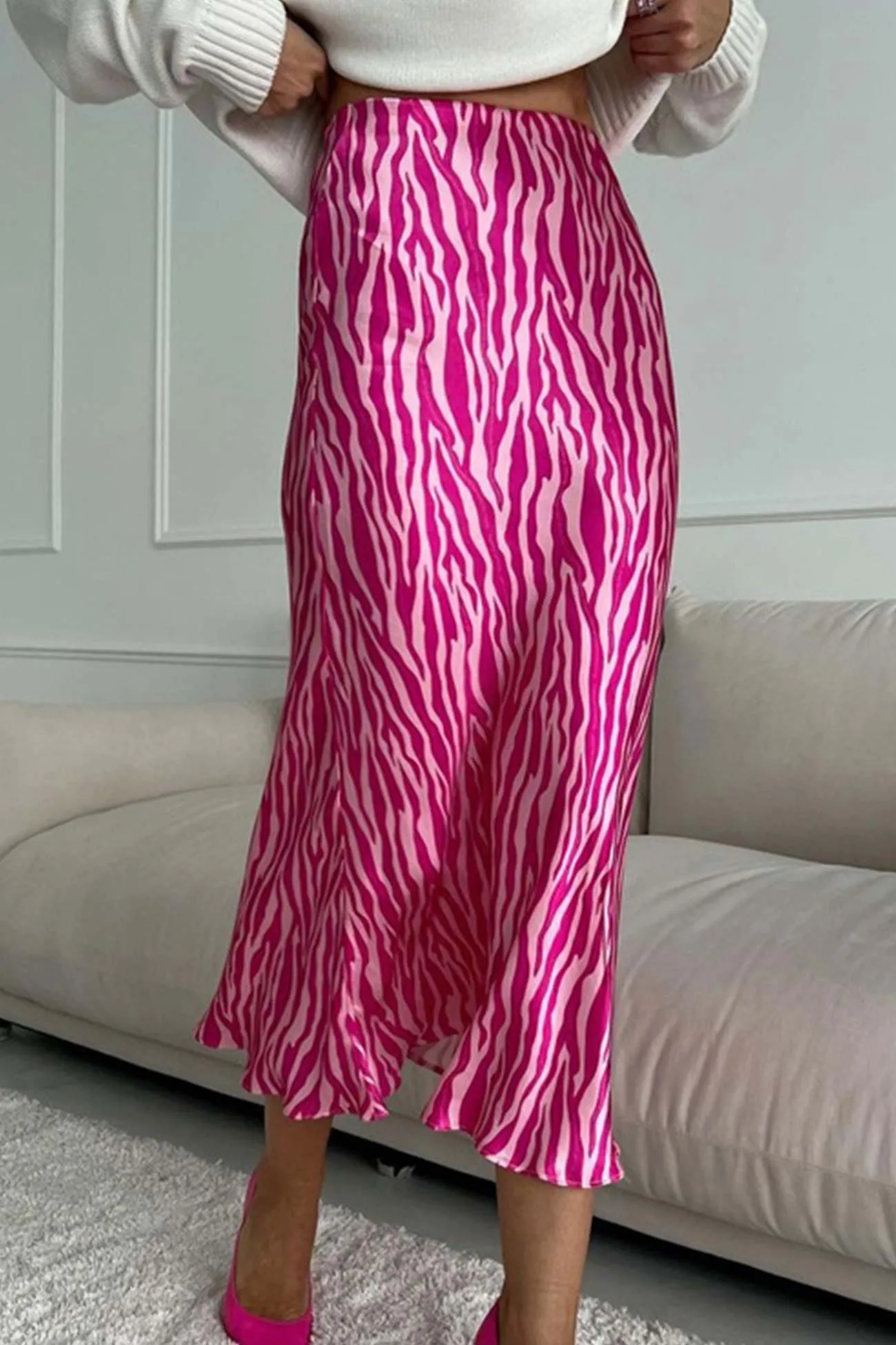 BerryBetty - Zebra Print Fishtail Midi Skirt