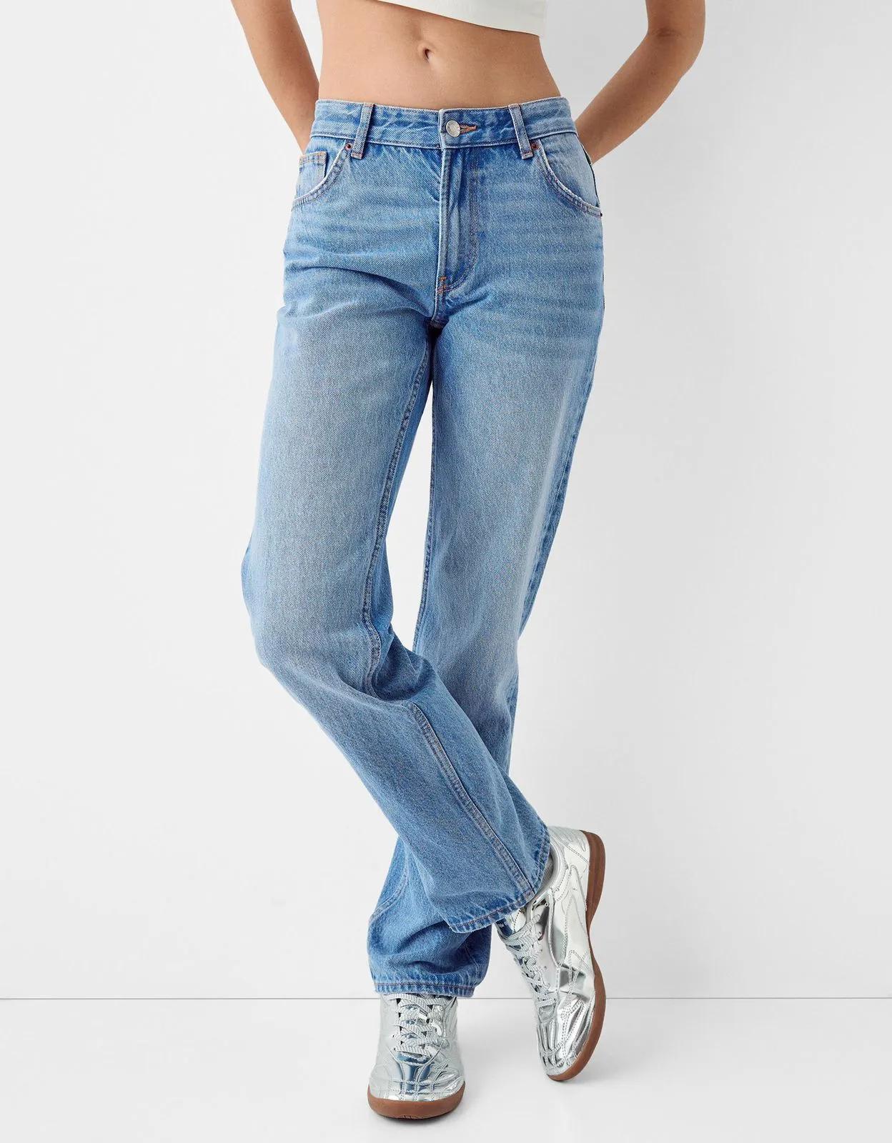 BK premium Highwaist straight fit jeans medium blue