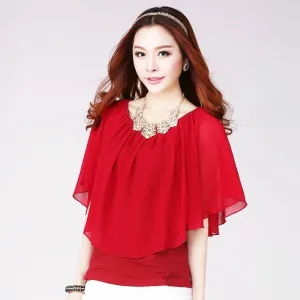 Black chiffon blouse for women's overlay top plus size women's clothing short sleeve red blouse shirts