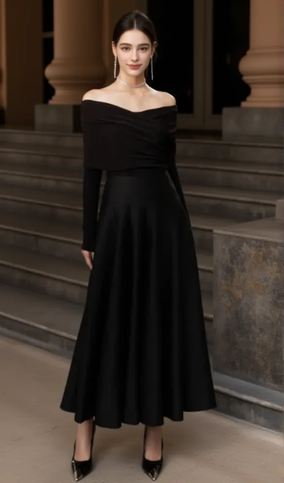 Black high waist vintage skirt