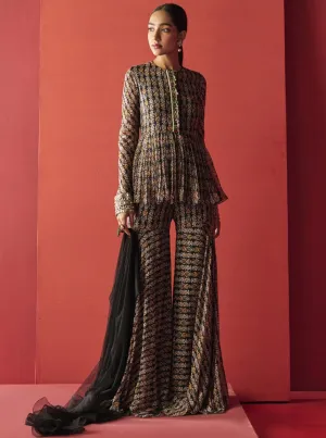 Black Ikat Printed Sharara Set